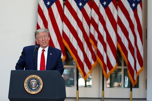 President Donald Trump speaks during a White House National Day of Prayer Service in the Rose Garden of the White House, Thursday, May 7, 2020, in Washington. (AP Photo/Alex Brandon)