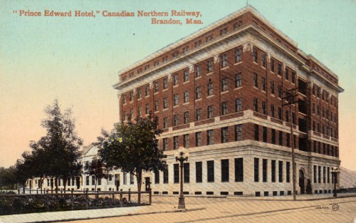From the Brandon General Museum and Archive.
A postcard showing the Prince Edward Hotel shortly after its construction.
