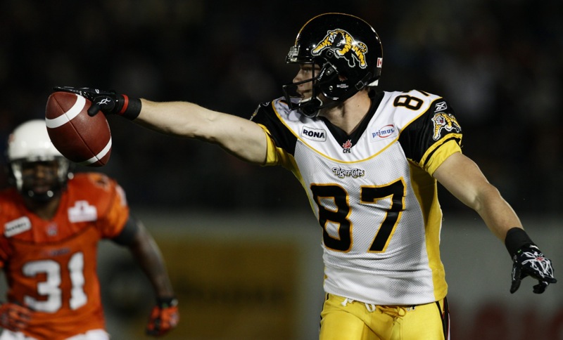 CP
Chris Bauman celebrates one of his three touchdowns in the 2010 CFL season.