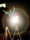 Tim Smith/Brandon Sun
Fletcher Runyan of Sweetwater, Texas, rides a unicycle across a tight wire during the Shrine Circus' evening performance at Westman Place on Saturday.