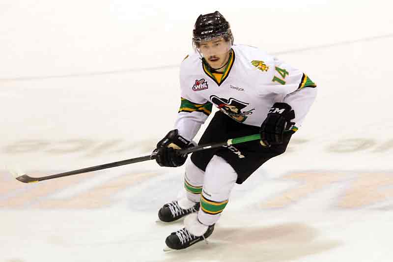 Tim Smith/Brandon Sun
Dakota Conroy returned to Brandon Friday for the first time as a member of the Prince Albert Raiders.