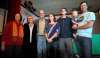 Charles Tweed/Brandon Sun
Green Party of Canada Leader Elizabeth May (second from left) is all smiles as she is surrounded by David Neufeld (third from left) and his family. Neufeld will carry the Green banner into the upcoming Brandon-Souris federal byelection after winning the nomination last night.