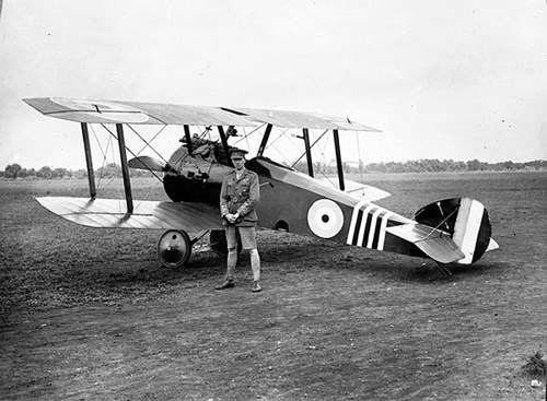 File
￼Dauphin-born William (Billy) Barker poses with an airplane in this undated photo. The First World War ace and recipient of the Victoria Cross was an early pioneer of aerial battle tactics during the war. He’d taken up flying to get out of the trenches, having signed up as a calvaryman but finding little use for horses on the battlefields of Europe.