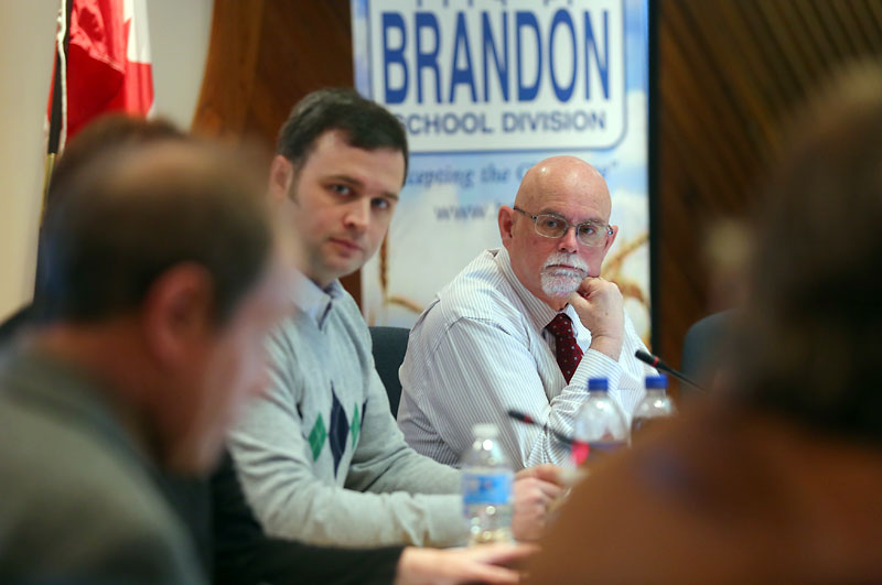 Bruce Bumstead/Brandon Sun
School board chair Mark Sefton listens to questions as trustees review the Brandon School Division budget in the BSD boardroom on Tuesday.