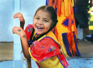 Colin Corneau/Brandon Sun
Dairy McArthur laughs during the opening of the powwow, which welcomed the Awareness Unity Ride, a 350-kilometre journey on horseback that raises awareness of the dangers of prescription drug abuse.