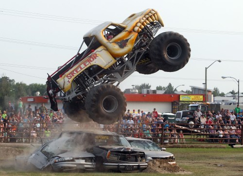 Skeletor roars over some lesser vehicles during Monsters and Mayhem at the Keystone Centre grounds in 2015. This year's event has been postponed due to flooding across the province. (File)