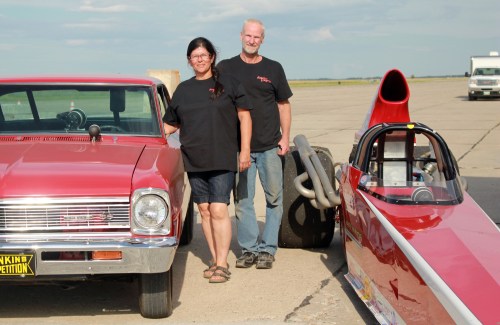 Michaela Solomon/The Brandon Sun
Bev Buck, left, and Henry Lepp own Baseline Dragway outside Rivers. Their last event of the season will take place Sept. 22-23.