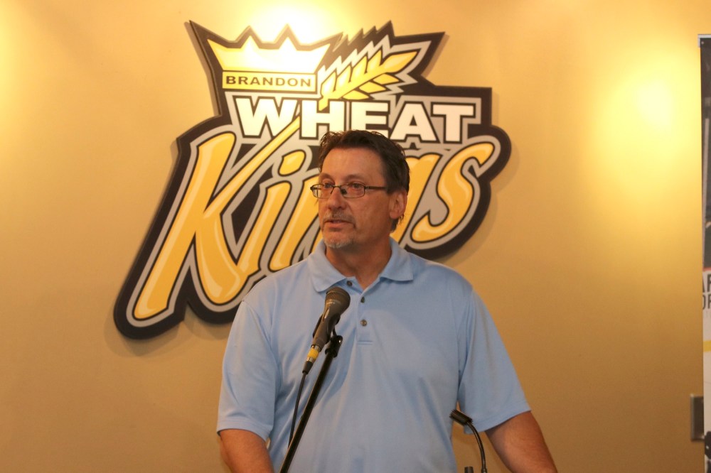 Perry Bergson/The Brandon Sun
Brandon Wheat Kings director of business operations and sponsorships Rick Dillabough speaks at the teams preseason media conference on Thursday at Canad Inns.