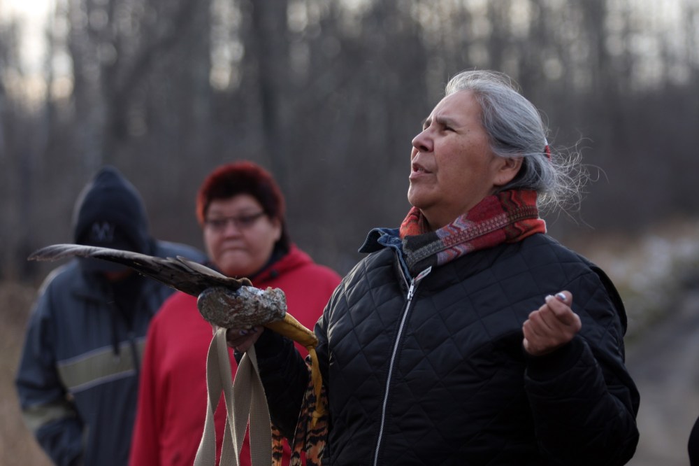 Michael Lee/The Brandon Sun
Lisa Makwebak, founder of the Women’s Memorial March of Manitoba, says a prayer during Saturday’s vigil at Waywayseecappo First Nation.