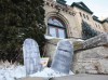 A line of tombstones erected by Brandon University students lines Eighteenth Street in front of the school, Monday afternoon. The striking faculty continues to reject arbitration after a mediator's report was delivered to the province's labour minister.
