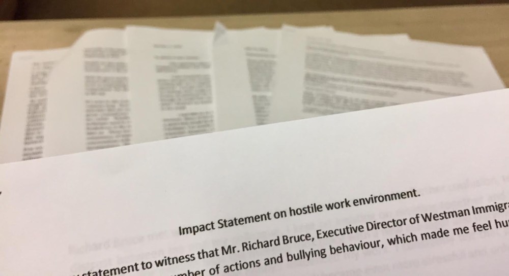 Jillian Austin/The Brandon Sun
The Brandon Sun was provided with a package of impact statements from six former Westman Immigrant Services employees and one community volunteer.