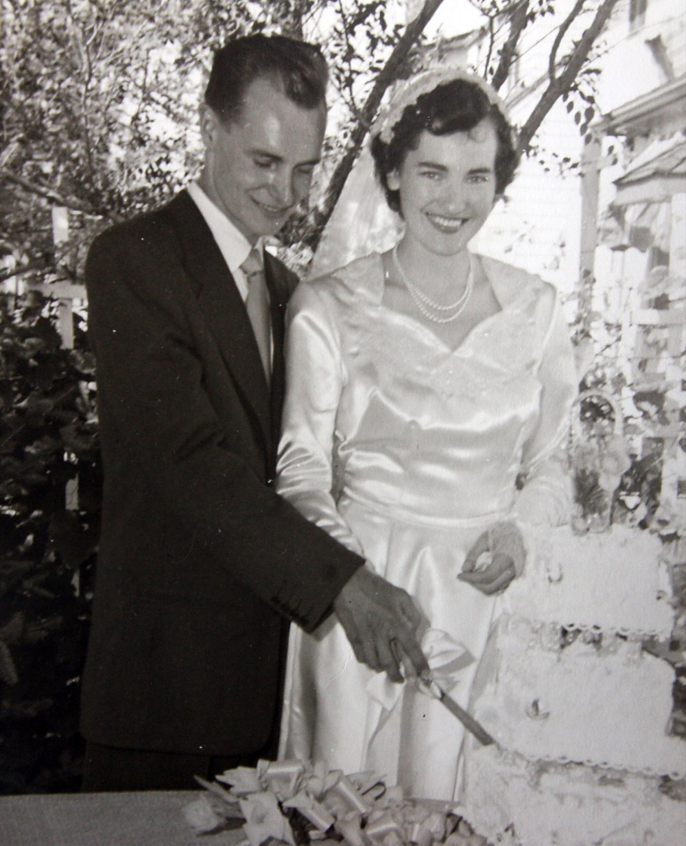 Submitted
Herb and Margaret Lovstrom are seen cutting the cake during their wedding 66 years ago.