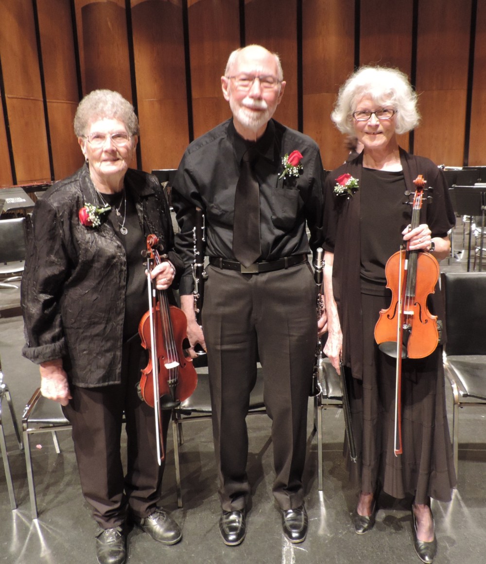 Submitted
Three founding members of the Brandon Community Orchestra. From left, Erma Wyness, Mel Roberts and Gwyn Pickering. Roberts retired from the orchestra earlier this year.