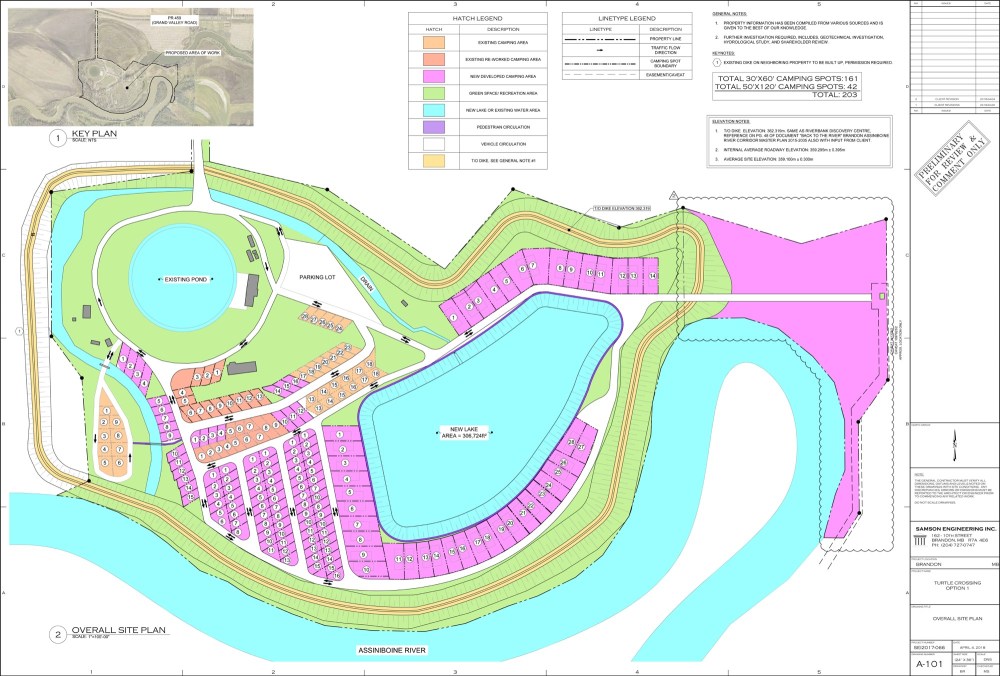 Submitted
A map outlining the ambitious plans for Turtle Crossing, including a manmade lake, new camping spots and a dike along the Assiniboine River.
