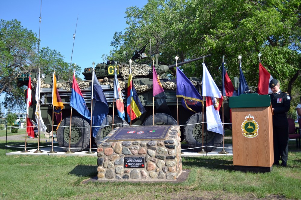Michael Lee/The Brandon Sun
The Afghanistan memorial is unveiled at Canoe River Memorial Park at CFB Shilo on Tuesday morning.