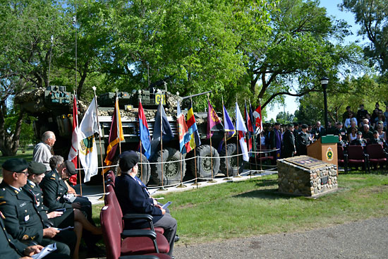 Michael Lee/The Brandon Sun
Military commanders and other dignitaries attend the dedication ceremony for the Afghanistan memorial at Canoe River Memorial Park on Tuesday at CFB Shilo.