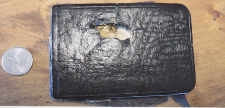 Alexander P. Brereton's notebook, complete with the bullet hole it sustained during the First World War. (Submitted)