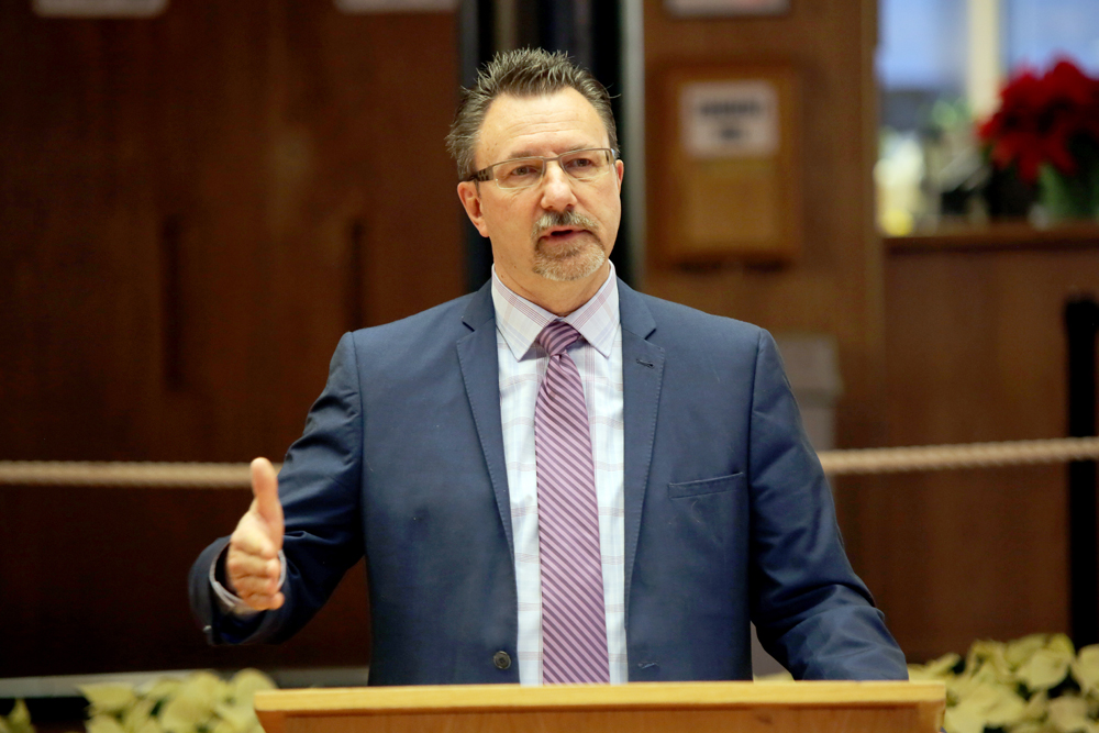 Mayor Rick Chrest speaks during a press conference at Brandon City Hall on Friday about changes to the Whistleblower Protection Act. (Michael Lee/The Brandon Sun)