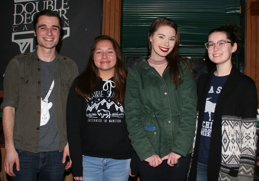 (L-R) Davis Placatka, Pryia McKay, Jordan Arvisais and Caitlin Baker.  Mitchell Mozden at the Double Decker.