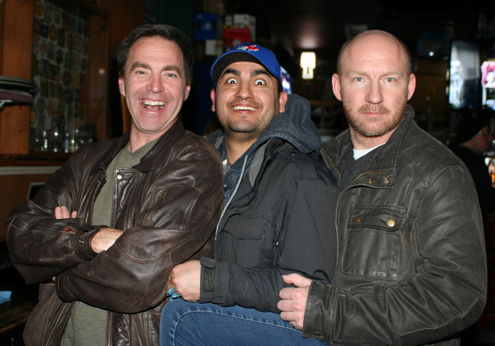 (L-R0 Dean Munchinsky, Adrian Fraijo and Rob Lovatt.  Mitchell Mozden at the Double Decker.  Mariah Phillips for The Sun.