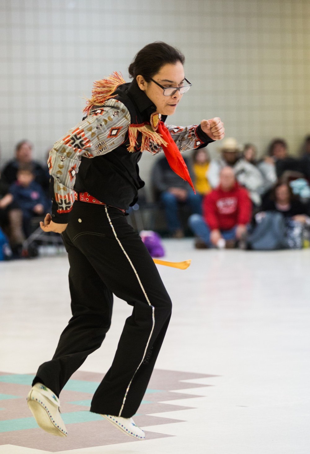 Chelsea Kemp/The Brandon Sun
Brandon Courchene busts a move to a Red River Jig during Dakota Nation Winterfest on Saturday.