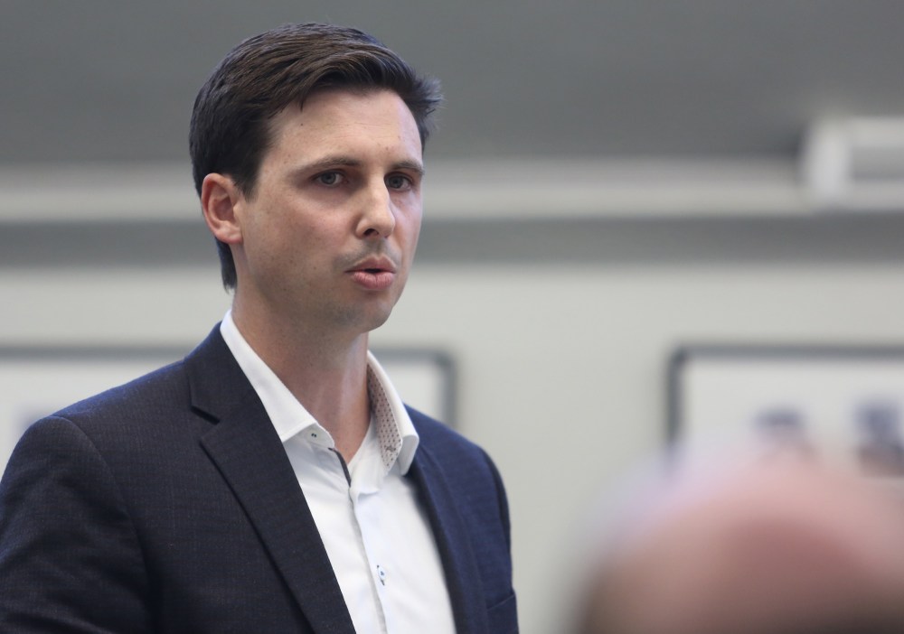 Drew May/The Brandon Sun
Western Asphalt Products president Dean Arnill speaks during Monday evening's council meeting.