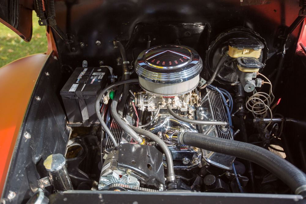 Under teh hood of Brad Patterson's 1951 Mercury Truck. (Chelsea Kemp/The Brandon Sun)