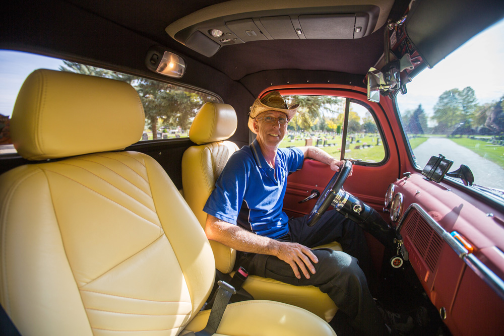 Brad Patterson sits in the driver's seat of his 1951 Mercury Truck. (Chelsea Kemp/The Brandon Sun)