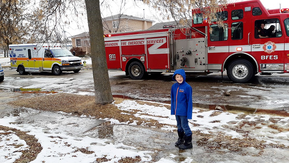 Liam Wagner, 8, of Brandon got a drive-by salute from first responders for his birthday on April 6. (Submitted)