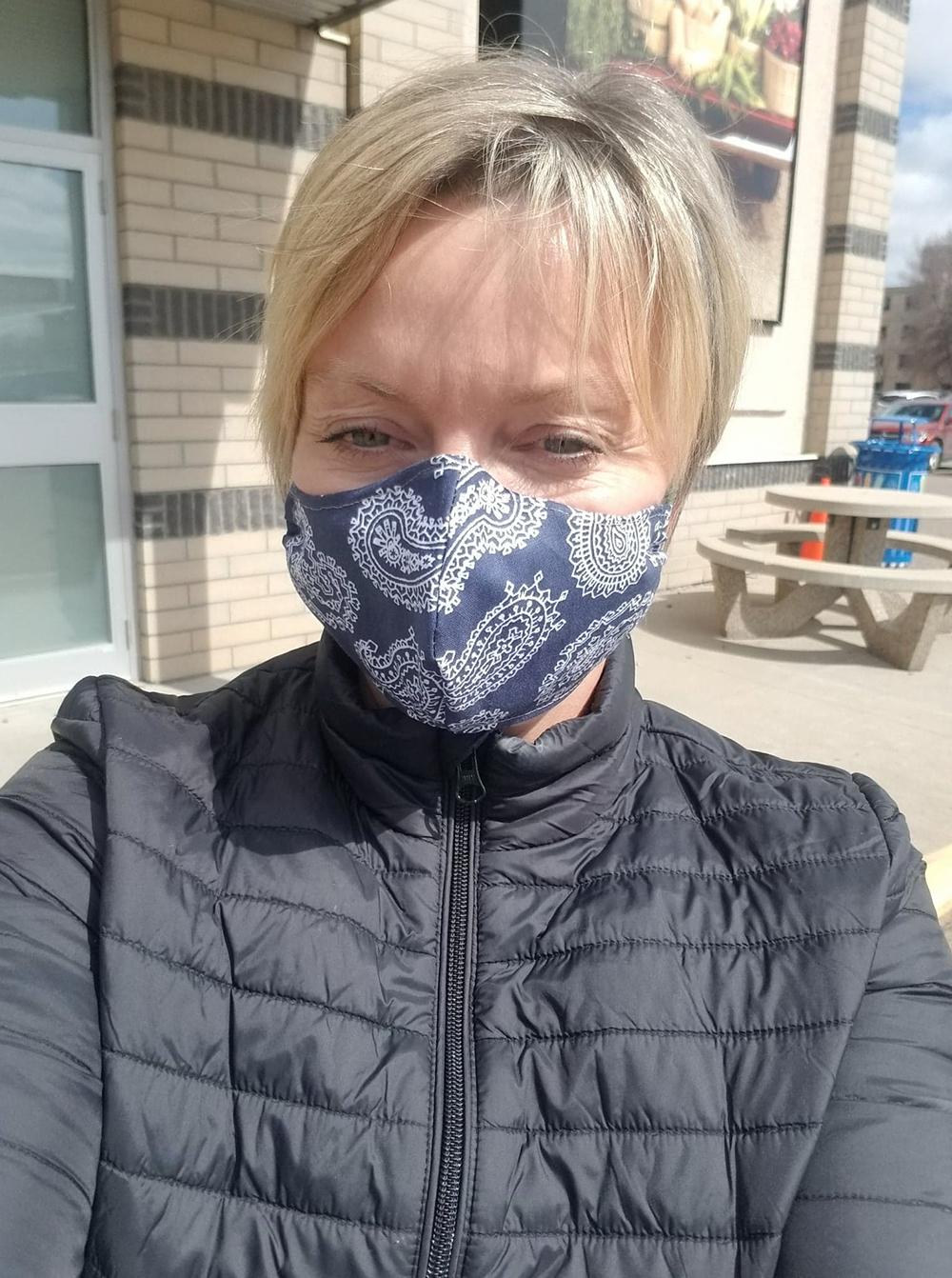 Tammy Waterfield wears one of her homemade masks (Submitted)