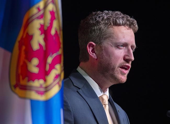 Iain Rankin addresses supporters after winning the leadership of the Nova Scotia Liberal party at a virtual convention in Halifax on Saturday, Feb. 6, 2021. THE CANADIAN PRESS/Andrew Vaughan-POOL