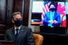 Secretary of State Antony Blinken listen as Canadian Prime Minister Justin Trudeau speaks during a virtual bilateral meeting with President Joe Biden and Vice President Kamala Harris in the Roosevelt Room of the White House, Tuesday, Feb. 23, 2021, in Washington. THE CANADIAN PRESS/AP-Evan Vucci