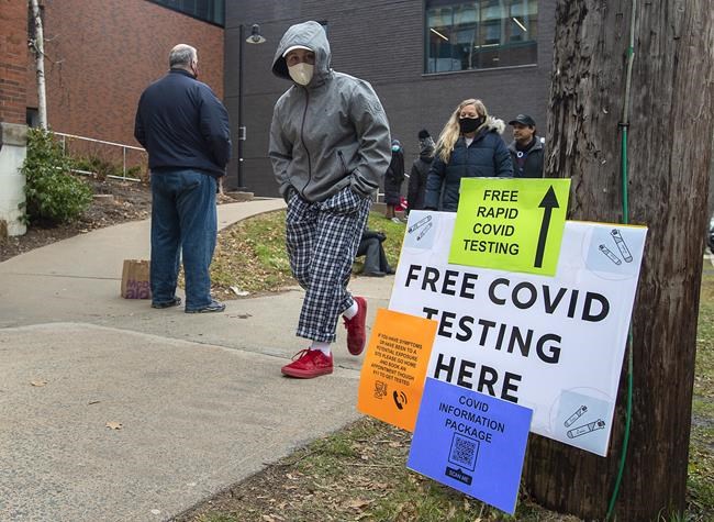 People arrive at a pop-up COVID-19 testing site on the Dalhousie University campus in Halifax on Wednesday, Nov. 25, 2020. THE CANADIAN PRESS/Andrew Vaughan