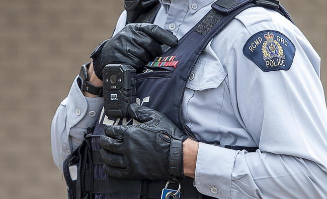 An RCMP officer wears a body camera at the detachment in Bible Hill, N.S., on Sunday, April 18, 2021. THE CANADIAN PRESS/Andrew Vaughan