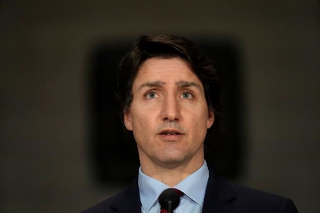 Prime Minister Justin Trudeau addresses a news conference on the situation in Ukraine ,Thursday, Feb.24, 2022 in Ottawa THE CANADIAN PRESS/Adrian Wyld