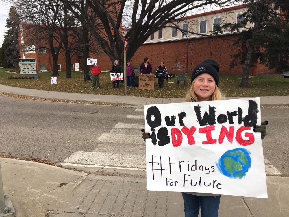 Submitted
Local environmental activist Renna Kelly is seen outside of Knox United Church in Brandon during an early Fridays for Future climate strike.