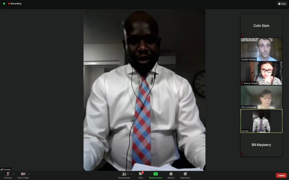 Screenshot
Sunday Frangi answers a question during the online Meadows-Waverly byelection debate he participated in against opponent Gordon McCrae on Tuesday evening.