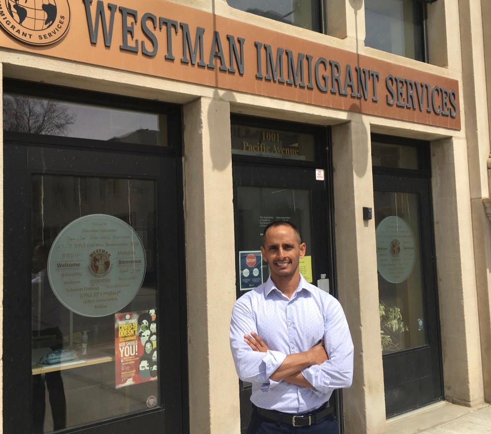 Submitted
Westman Immigrant Services’ next executive director, Enver Naidoo, is seen outside the downtown Brandon building during the weekend.