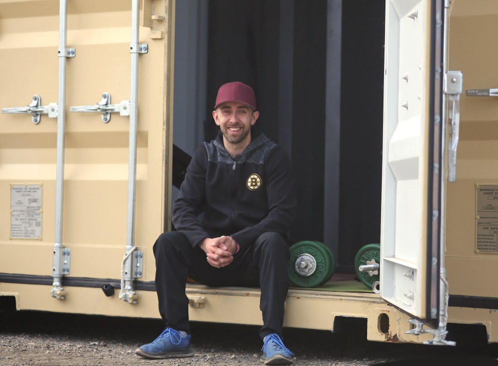 Tyler Clarke/The Brandon Sun
Ryan Pandolfi is seen Saturday at his makeshift storage container gym, which he put together southeast of Brandon after the latest round of health restrictions shuttered gyms and fitness centres for the balance of the month.