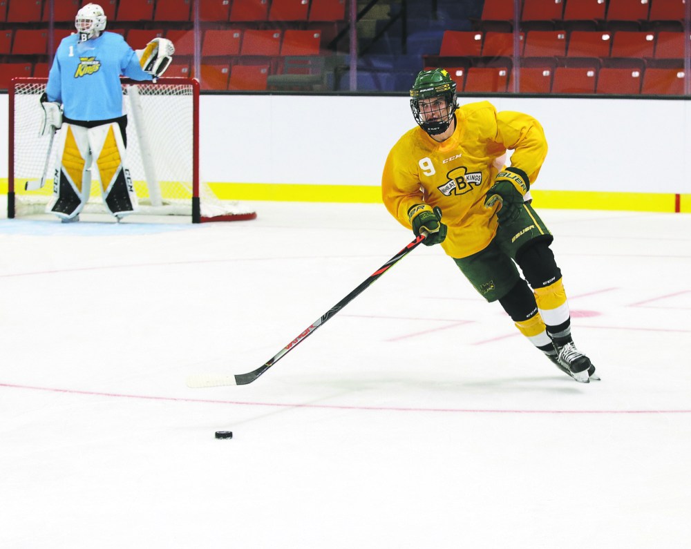Perry Bergson/The Brandon Sun
Trae Johnson, shown at Brandon Wheat Kings rookie camp at Westoba Place on Tuesday, has the good fortune of having a father who also played junior hockey. Dion has proven to be a valuable source of inspiration and advice for his son.