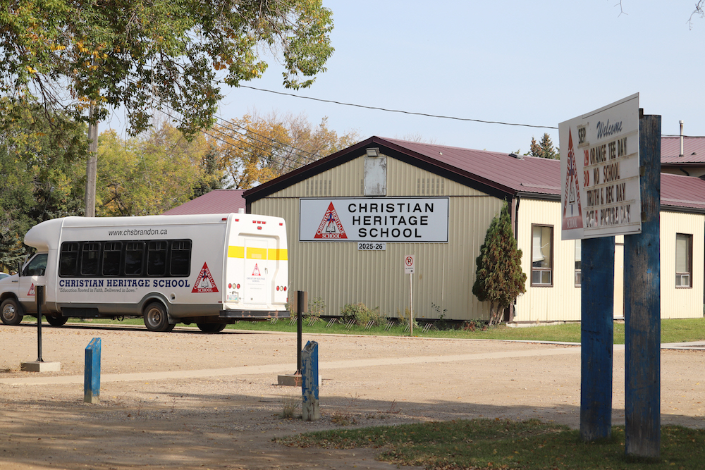 The exterior of Brandon's Christian Heritage School on Wednesday afternoon. The school has been enduring a COVID-19 outbreak, linked to the delta variant, over the last couple weeks. (Kyle Darbyson/The Brandon Sun)