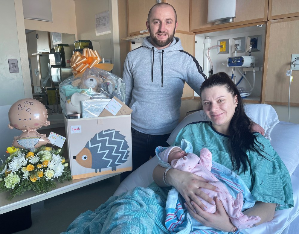 Submitted
Nataliia and Oleksandr Rusiaieva from Binscarth hold their newborn baby daughter, Sofia.