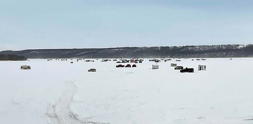 Submitted/Eric Evans
Eric Evans of E & J Bait Shop in Ninette said there has been plenty of activity from the ice fishing community on Pelican Lake this winter, including this past weekend shown here.
