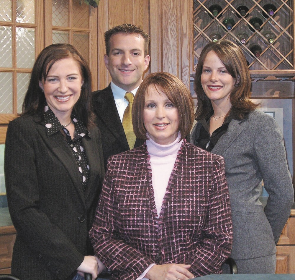 Leah Hextall, right, pictured with her coworkers at CKX Brandon in the early 2000s. The now defunct television station was where Hextall began her career in broadcasting.