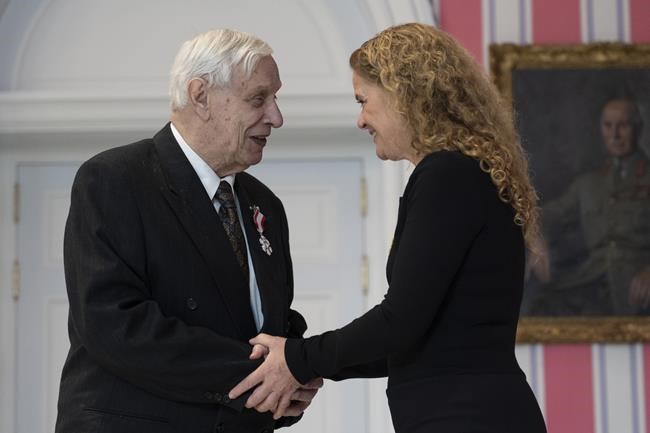 Walter Learning, of Fredericton, N.B., is invested as a Member of the Order of Canada by Governor General Julie Payette during a ceremony at Rideau Hall in Ottawa on Thursday, November 21, 2019. Walter Learning, the founder of Theatre New Brunswick and a key figure in Canadian theatre has died. Learning, who was born in Quidi Vidi, N.L., died Sunday in Fredericton at the age of 81.THE CANADIAN PRESS/Chris Wattie