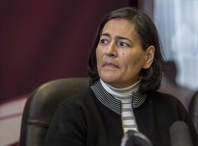 Missing and Murdered Indigenous Women Girls Commissioner Michele Audette speaks during a press conference at the Manitoba Keewatinowi Okimakanak office in Winnipeg on Tuesday, Oct. 2, 2018. Audette feels disappointed when she looks online and sees a barrage of racist and violent threats towards Indigenous women. THE CANADIAN PRESS/David Lipnowski