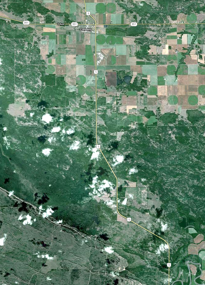 File
The Spirit Sands Casino will be located south of Carberry on Highway 5. That's in the area of the curves at the bottom of the photo.