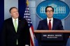 Secretary of State Mike Pompeo and Treasury Secretary Steve Mnuchin brief reporters about additional sanctions placed on Iran, at the White House, Friday, Jan. 10, 2019, in Washington. (AP Photo/ Evan Vucci)