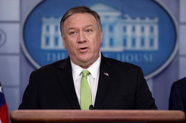 Secretary of State Mike Pompeo briefs reporters about additional sanctions placed on Iran, at the White House, Friday, Jan. 10, 2019, in Washington with and Treasury Secretary Steve Mnuchin. (AP Photo/ Evan Vucci)