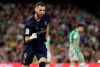 Real Madrid's Karim Benzema celebrates scoring his side's first goal during La Liga soccer match between Betis and Real Madrid at the Benito Villamarin stadium in Seville, Spain, Sunday, March. 8, 2020. (AP Photo/Miguel Morenatti)